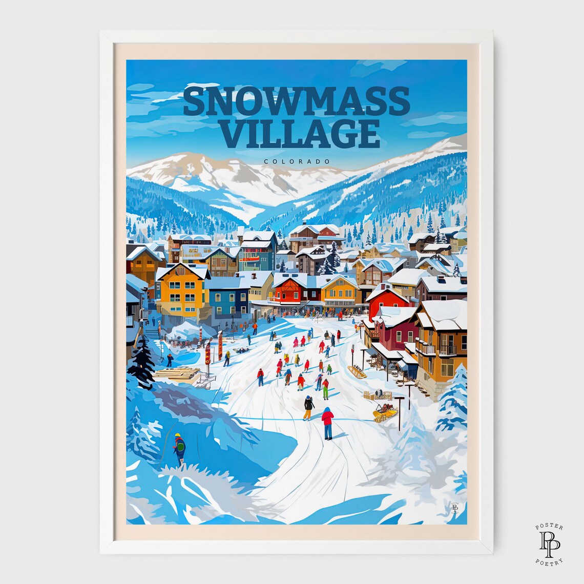 Snowmass Colorado Skiing & Snowboarding Travel Poster - Image 3