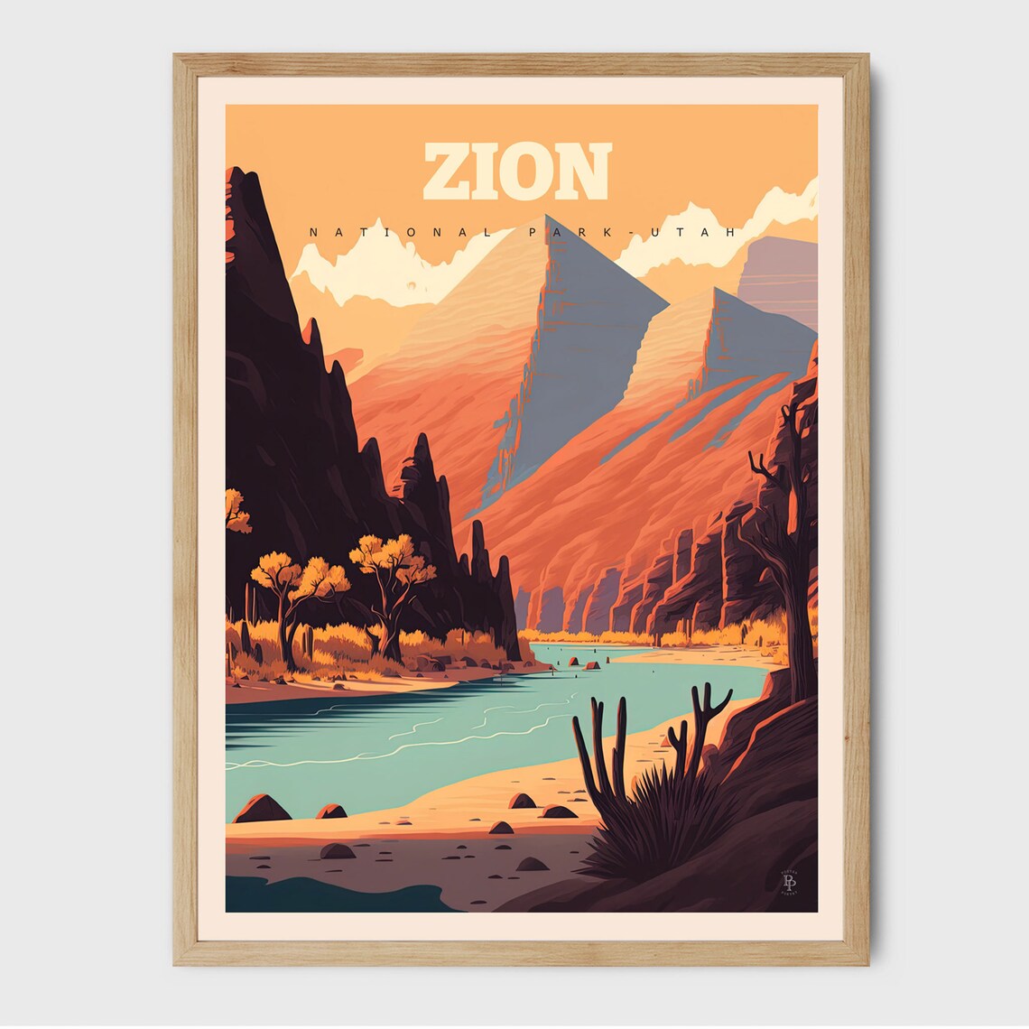 Zion National Park Retro Travel Poster Art Print