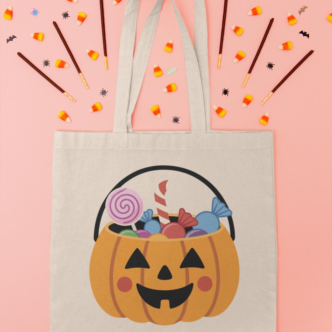 Halloween Pumpkin Candy Tote Bag Reusable Cotton Canvas Trick Or Treat