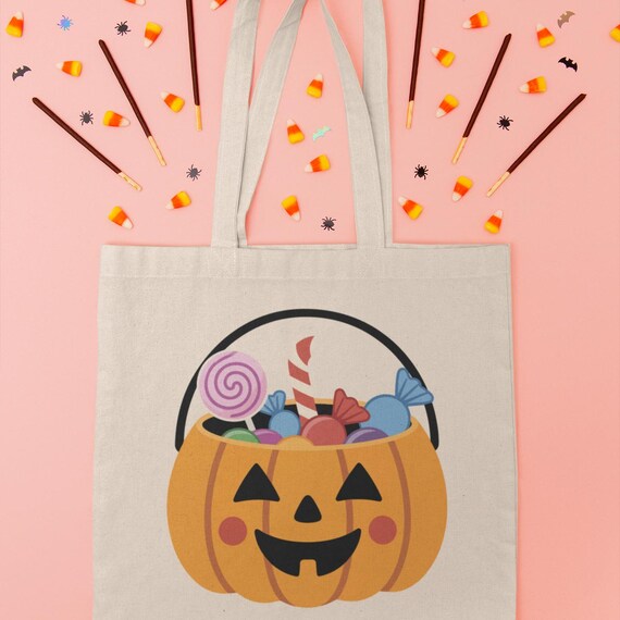 Halloween Pumpkin Candy Tote Bag Reusable Cotton Canvas Trick Or Treat