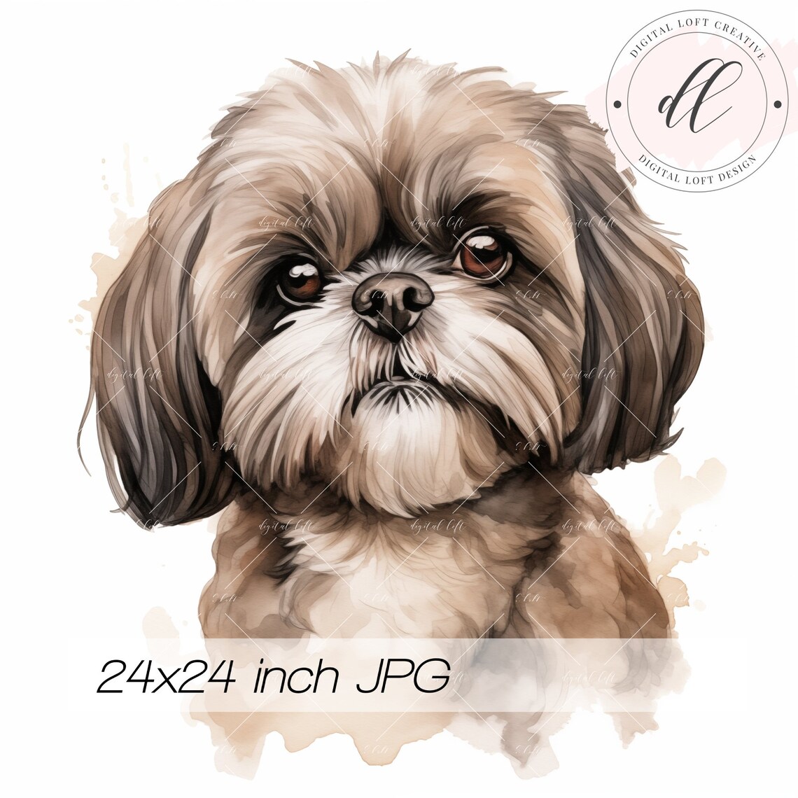 Watercolor Shih Tzu Dog Portrait Sweet Adorable Pet Lover Art Poster