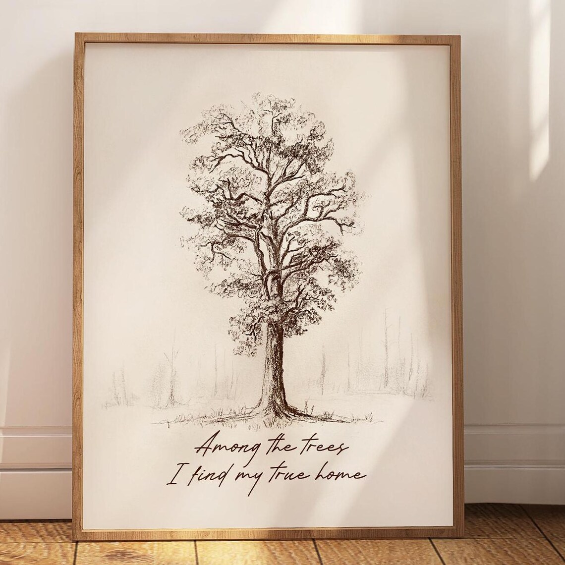 Oak Tree Charcoal Drawing Vintage Nature Art Print
