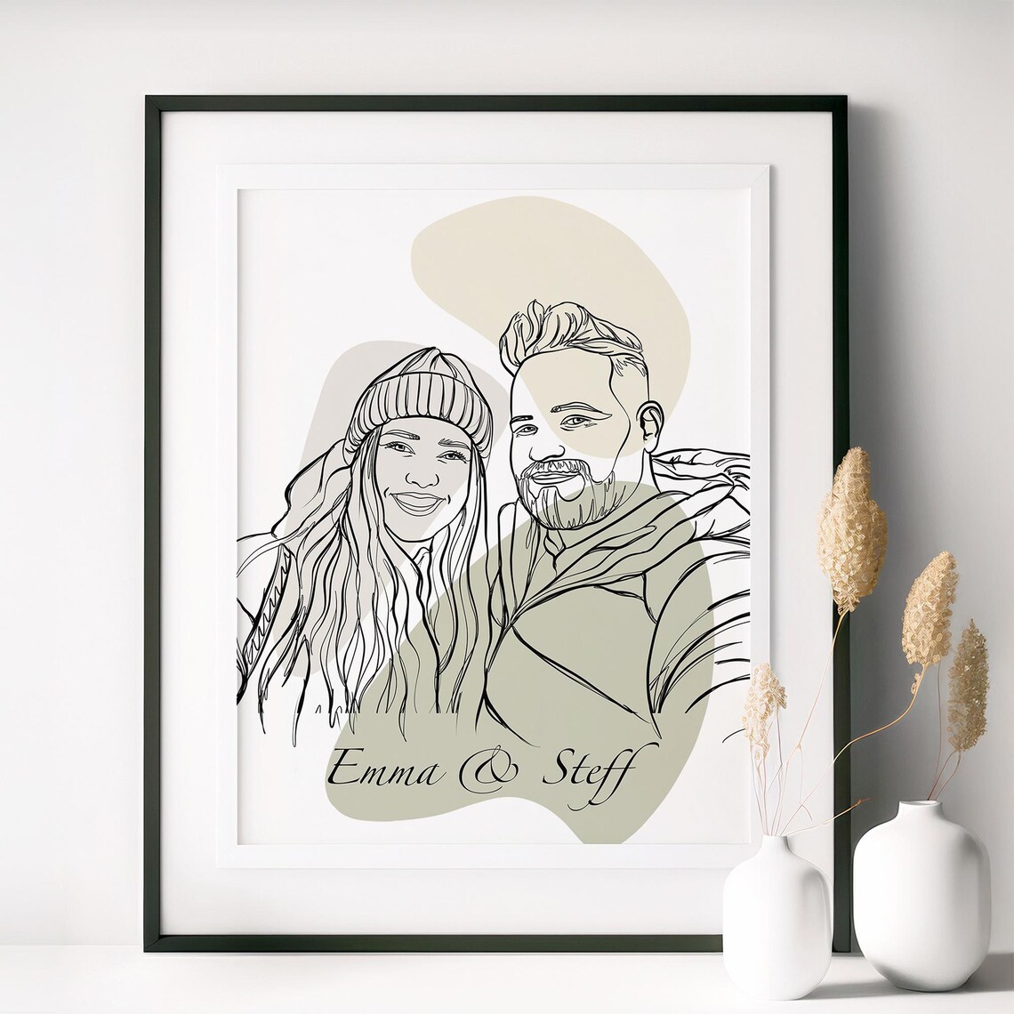 Two Best Friends Hugging Line Art Portrait Friendship Gift Poster - Image 2