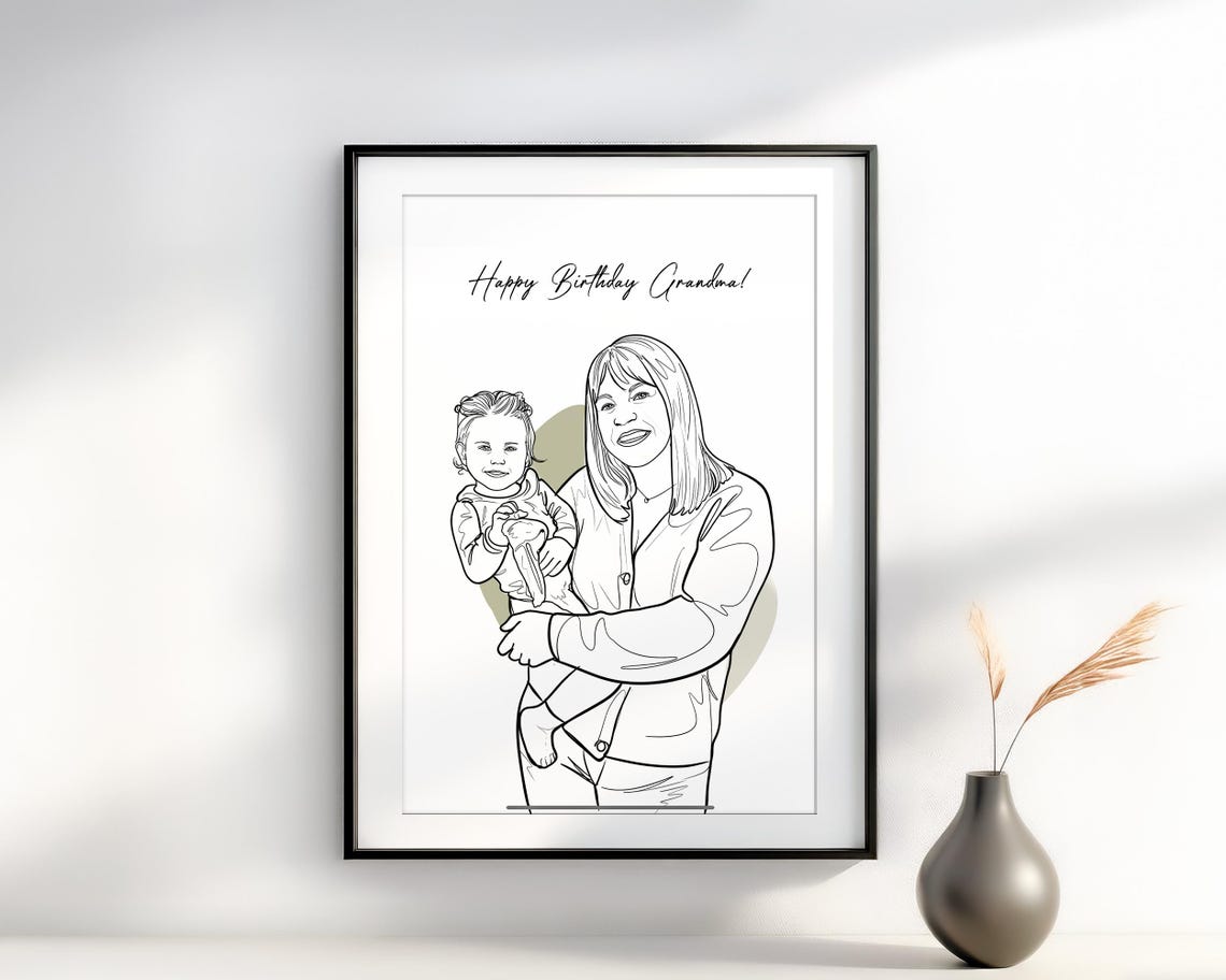 The Santas Family Est 2024 Line Drawing Portrait with Son Poster - Image 3