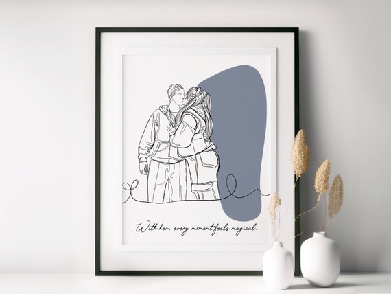 Custom Line Drawing Personalized Gift For Girlfriend Couple Painting From Photo Custom Portrait For Her Line Art