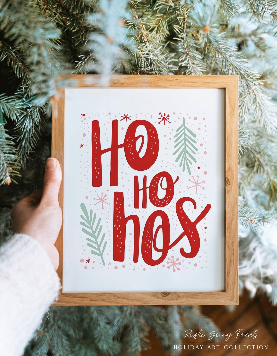 Ho Ho Hos Red Playful Lettering Christmas Quote Holiday Art Poster
