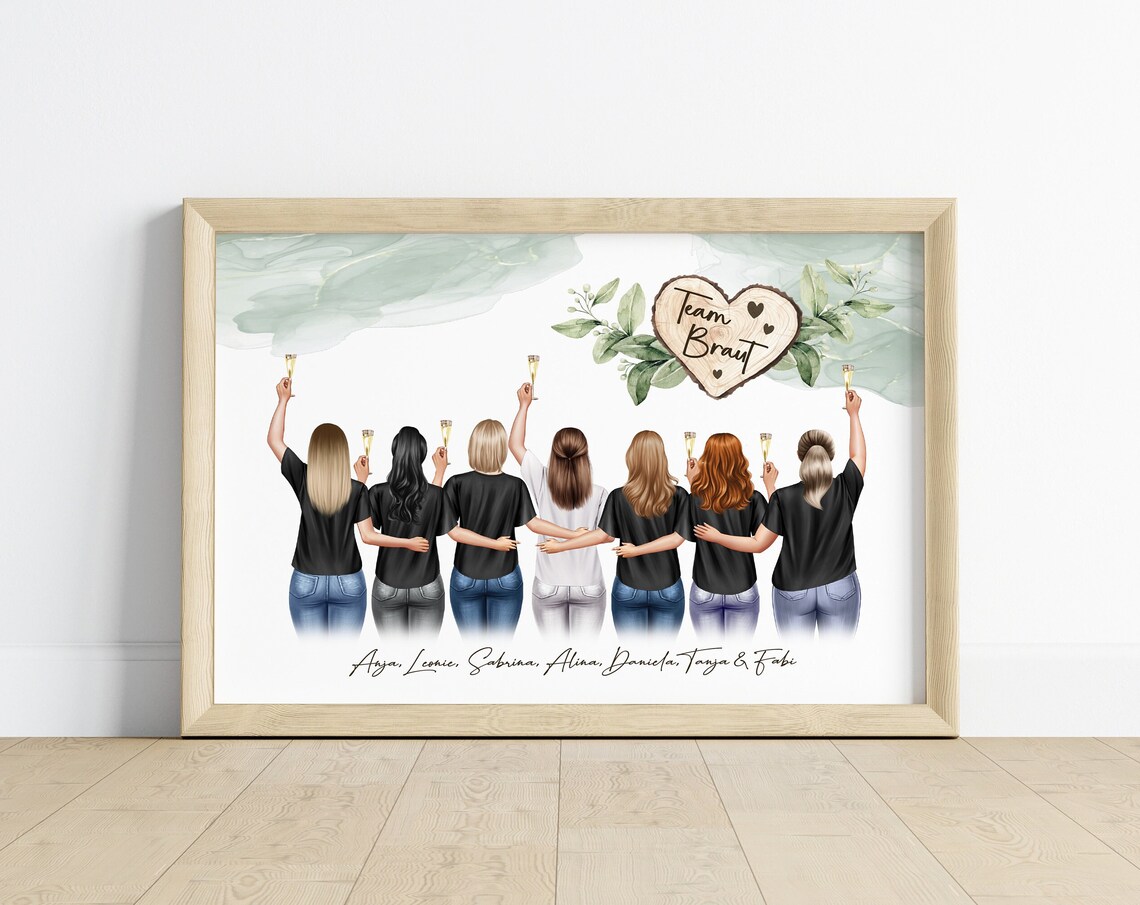 Team Braut Heart Bachelorette Party Personalized Bridal Squad Poster - Image 2