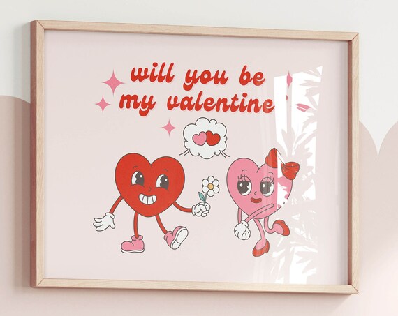 Retro Wall Art Valentines Day Printable Typography Print Valentines Day Art Vintage Wall Decor Pink Wall Art Cute Valentines Day Decor
