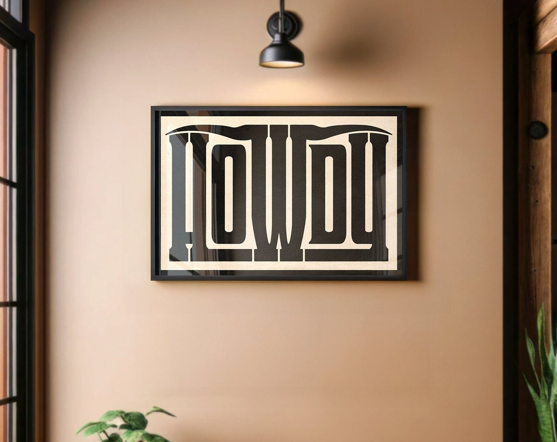 Howdy Interlocking Black Block Monogram Cream Rustic Farmhouse Print - Image 2