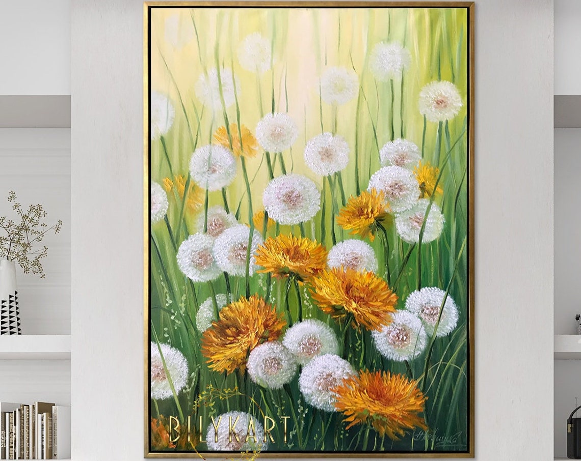Dandelion Flower Oil Painting Original Art Work Ukraine Artist Botanical Art Ukrainian Painting Field Of Flowers Painting Dandelion Wall Art