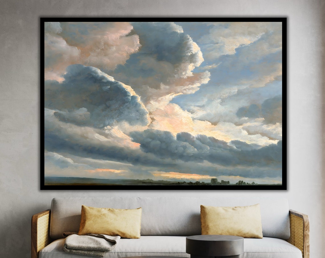 Dramatic Sunset Cloudscape Over Horizon Oil Painting Wall Art Poster