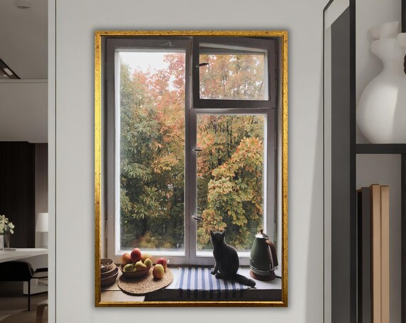 Aesthetic Window Landscape Print Calm Bedroom Decor Framed Artwork Ready To Hang Gift Wall Decor