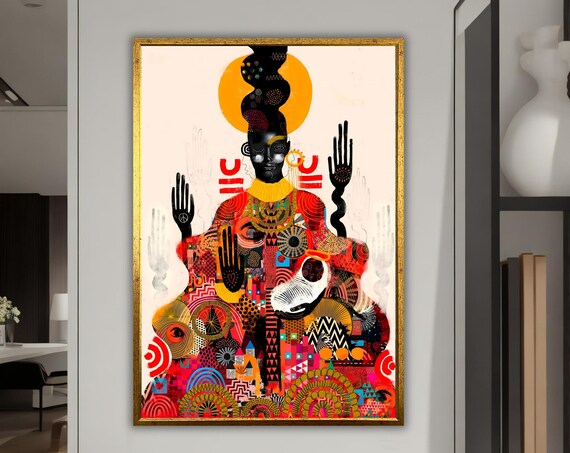 Colorful Women Art Print African Woman Wall Art Ready To Hang Framed Ethnic Woman Artwork Home Decor