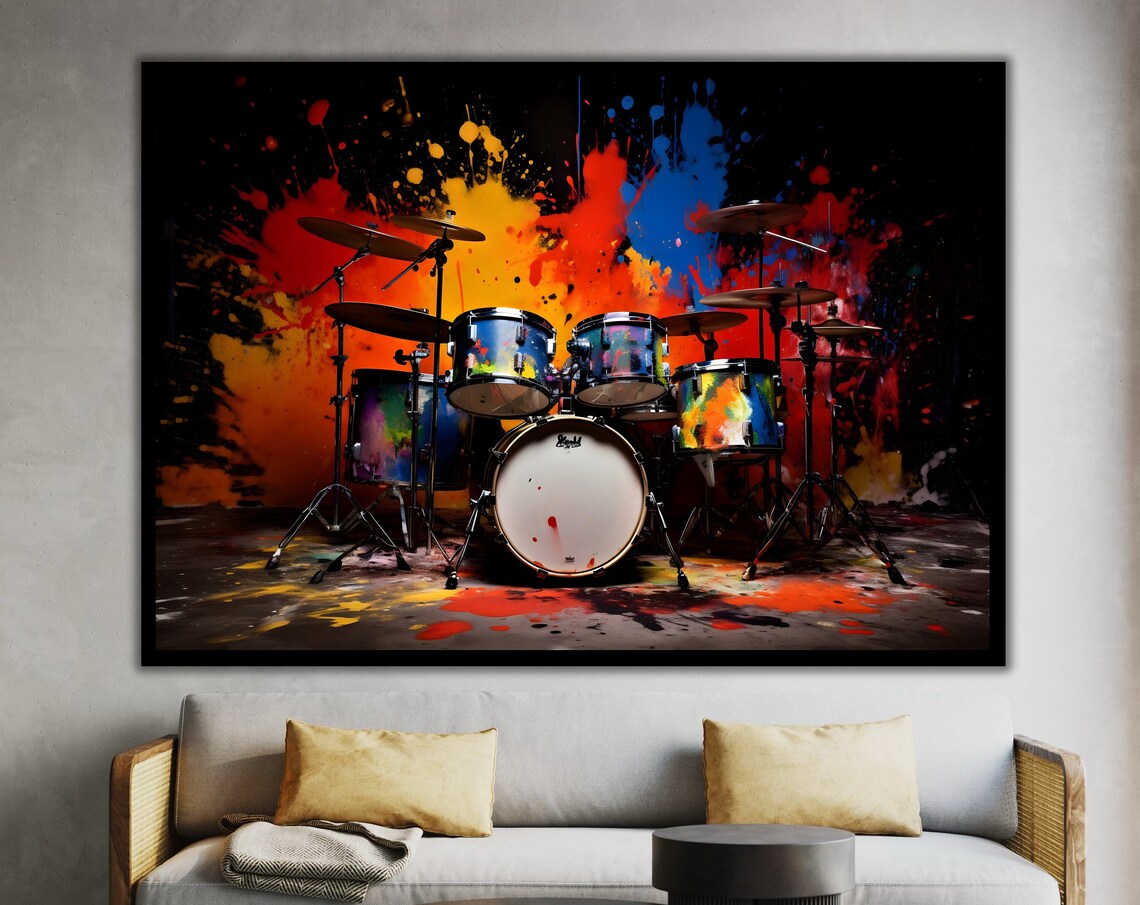 Drum Kit Paint Splatter Explosion Colorful Musical Instrument Art Poster