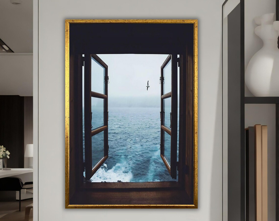 Ocean View Fake Window Art, Coastal Wall Decor