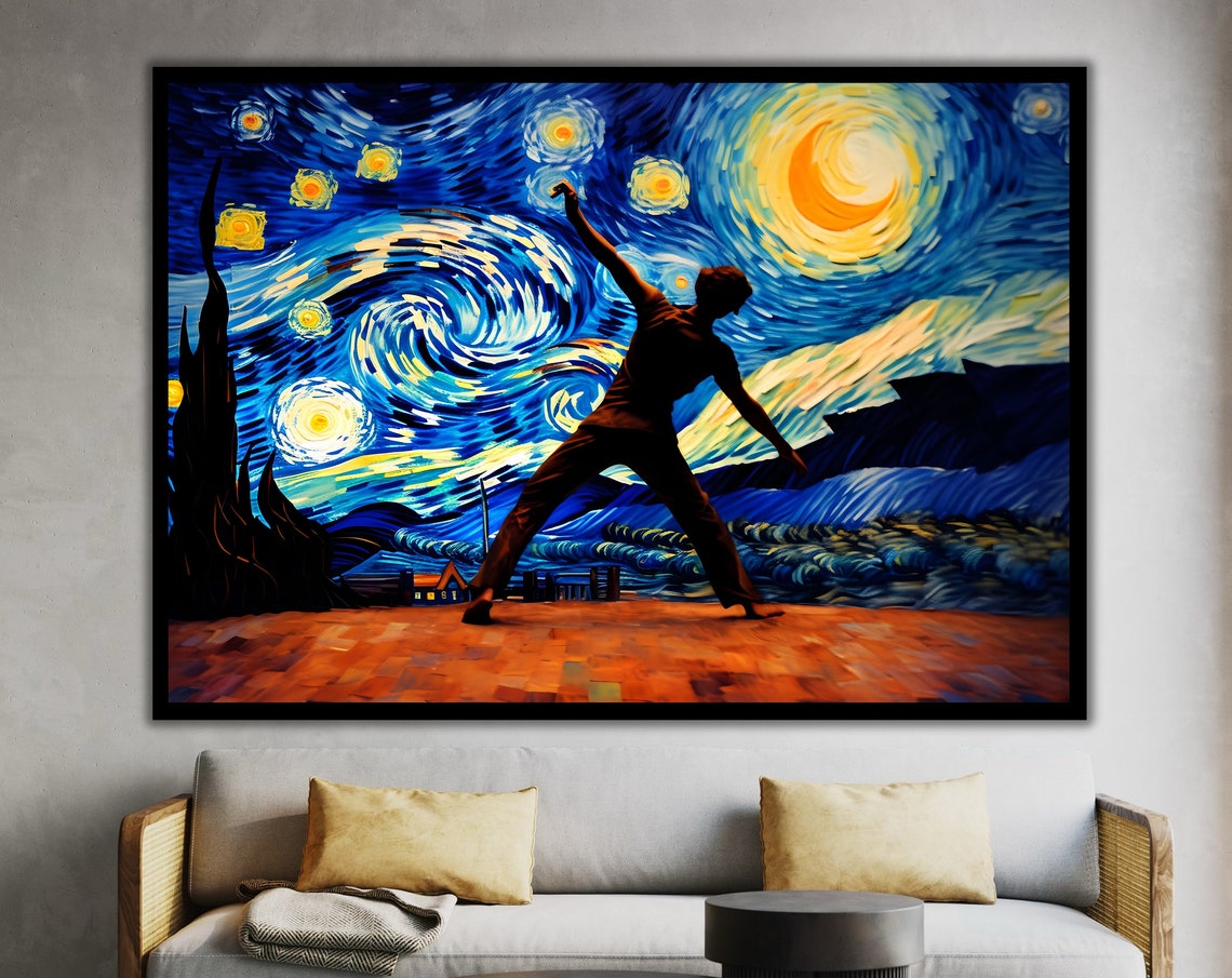 Night Dancing Man Art Dance Wall Decor Night Sky Wall Art Ready To Hang Modern Home Decoration Unique Gift