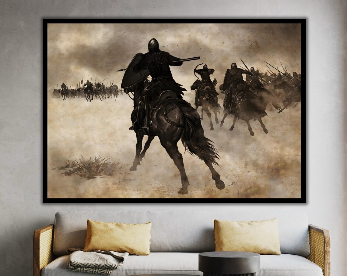 Epic Battle Charging Horses Knights Warriors Sepia War Art Wall Poster