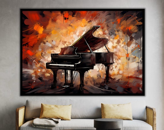 Vintage Piano Oil Painting Look Printed Ready To Hang Wall Art Pianist Gift Framed Artwork Vintage Wall Decor Interior Design Art