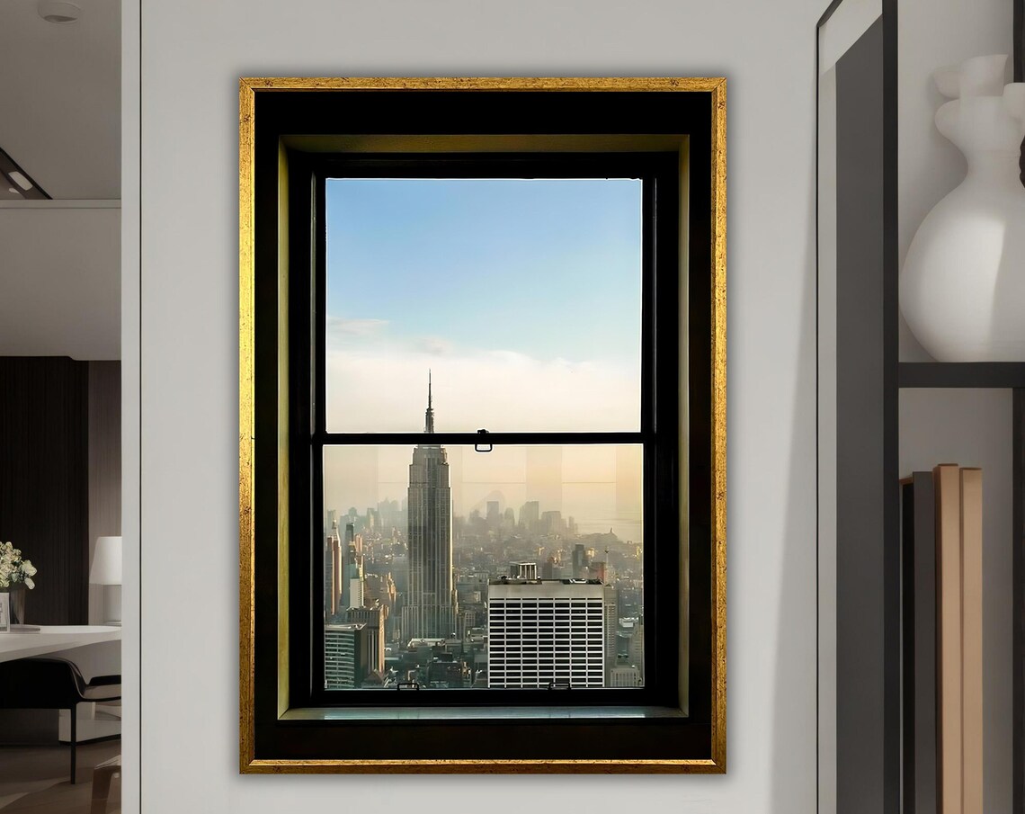 Landscape Wall Art Ready To Hang Calm Bedroom Decor Faux Window Nature View Framed Artwork Print Gift