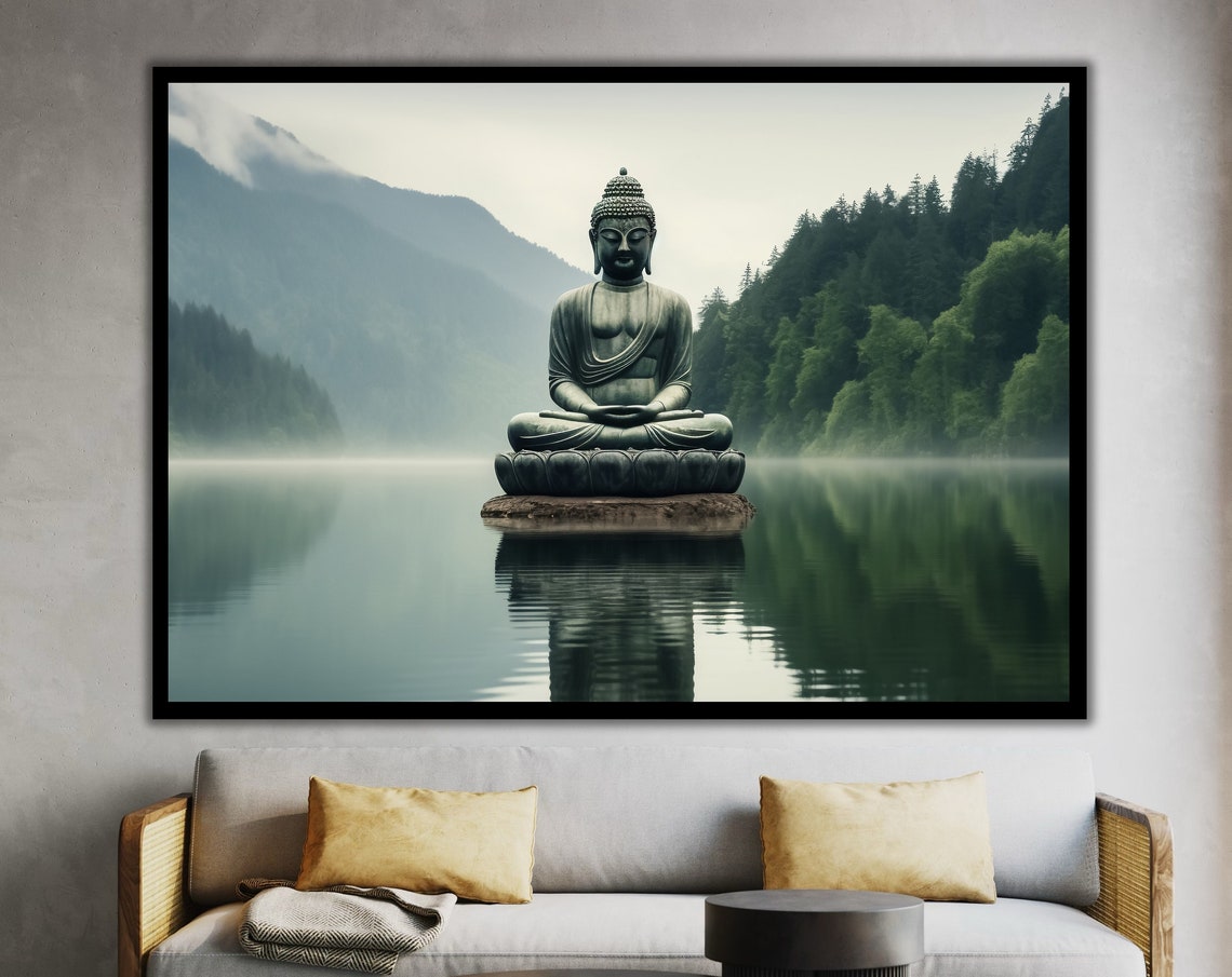 Buddha Art Decor Buddhism Wall Poster Peaceful Living Room Decor Buddha Statue Art Calm Waters Artwork Gift