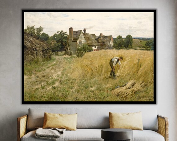 Ready To Hang Harvesting Man Print Village House Decor Nature Inspired Art Gift For Lovers Of Nature