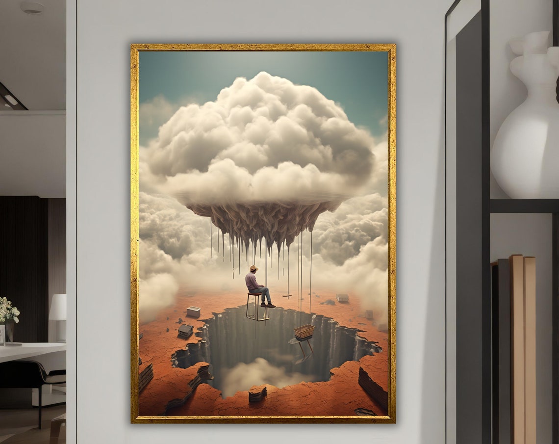 Flying With Man Clouds Surrealism Artwork Surreal Wall Decor Flying Man Surreal Print Ready To Hang Gift