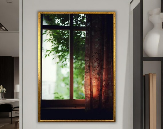 Framed Wall Art Green Landscape Window Print Ready To Hang Nature View Print Gift For Her
