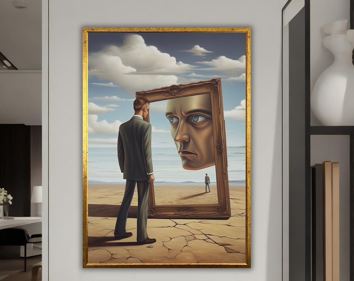 Reflection In The Mirror Surrealism Ready To Hang Artwork Modern Home Decor Unique Gift Modern Painting
