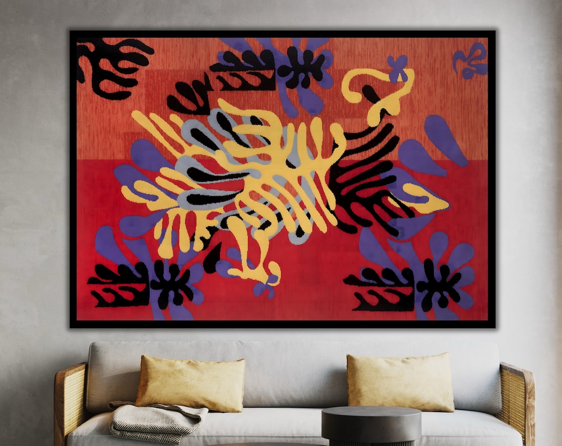 Henri Matisse Cutout Style Abstract Red Yellow Organic Shapes Poster