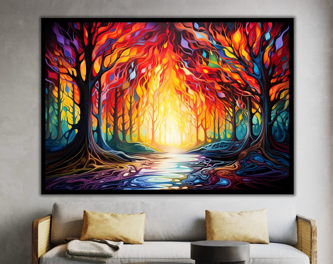 Fiery Forest Surreal Art Print, Modern Artwork