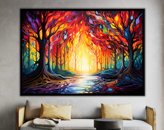 Fiery Forest Surreal Art Print, Modern Artwork