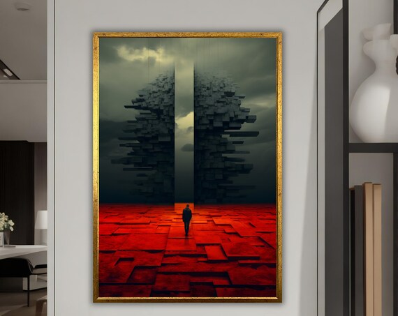 Man Walking Alone Surreal Art Surrealism Artwork Ready To Hang Framed Wall Art Unique Home Decoration Unique Gift