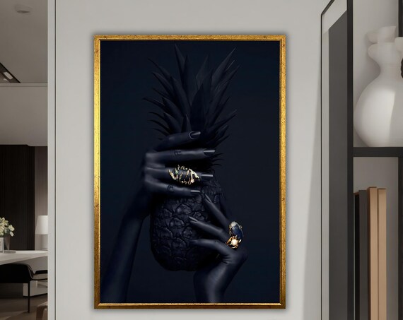 Black And Gold Pineapple Artwork Modern Wall Decor Home Decor Gift For Her Ready To Hang Luxury Gift