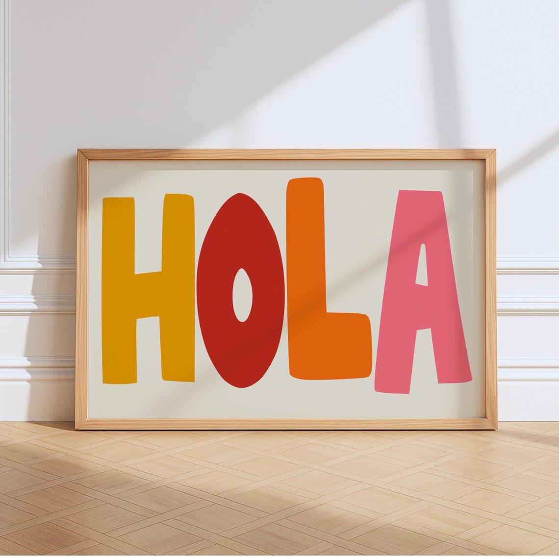 Bold Multicolor Hola Typography Poster in Fun Playful Block Letters