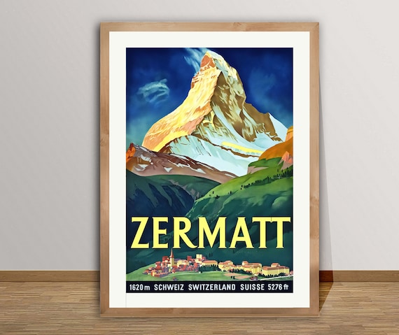 Zermatt Suisse Vintage Travel Poster, Travel Poster