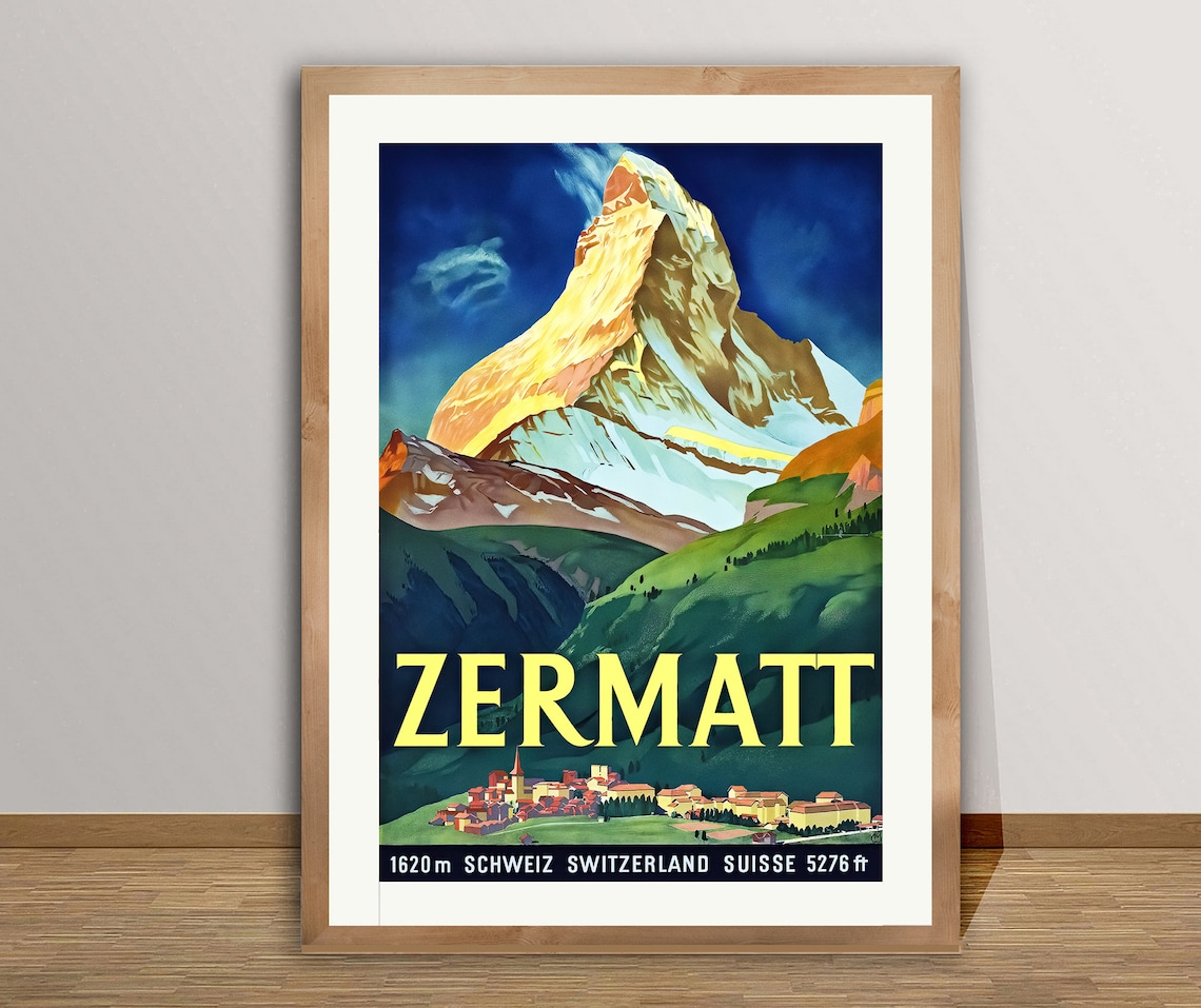Zermatt Suisse Vintage Travel Poster, Travel Poster