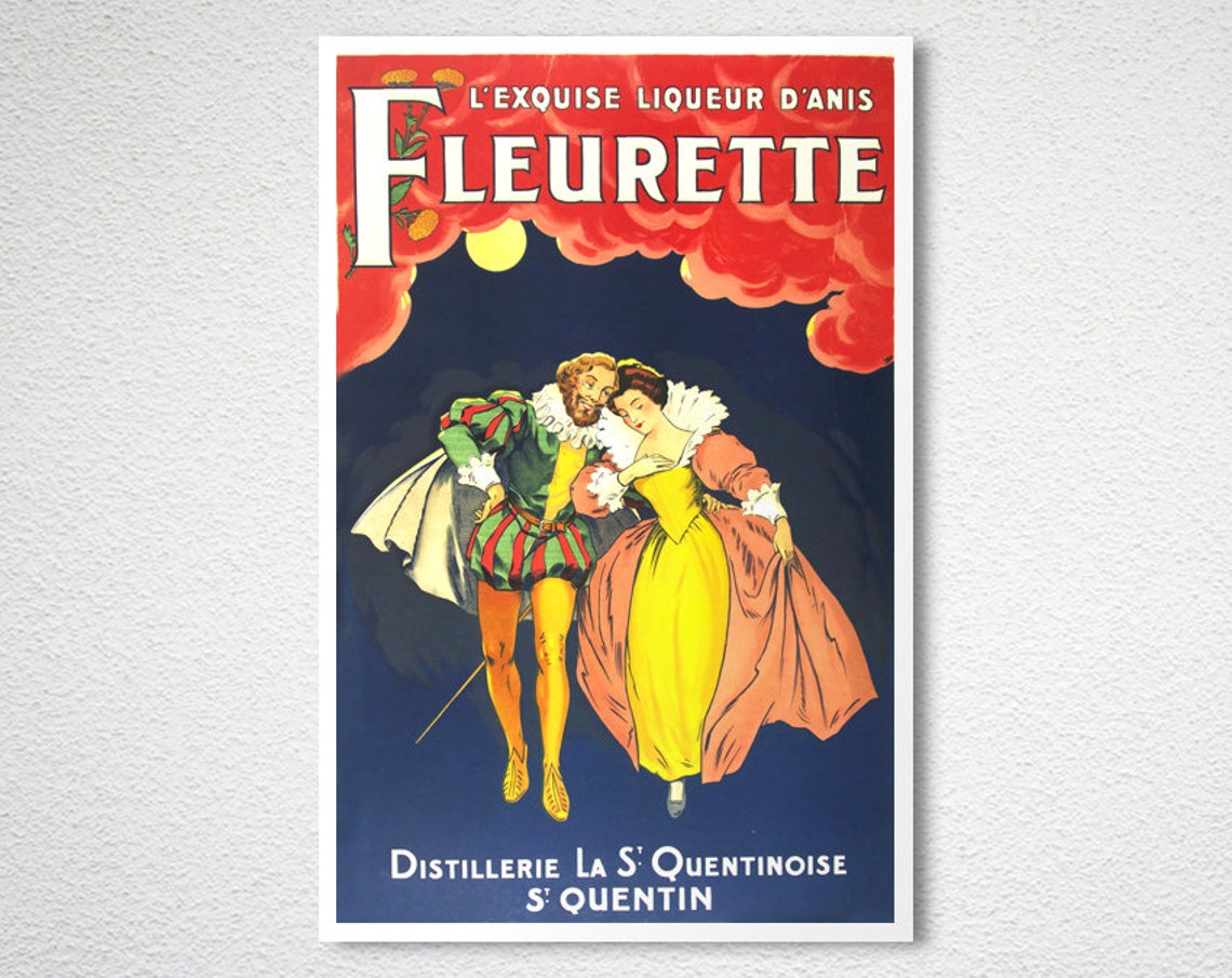 Fleurette Anise Liqueur French Vintage Advertising Poster Romantic Art - Image 2