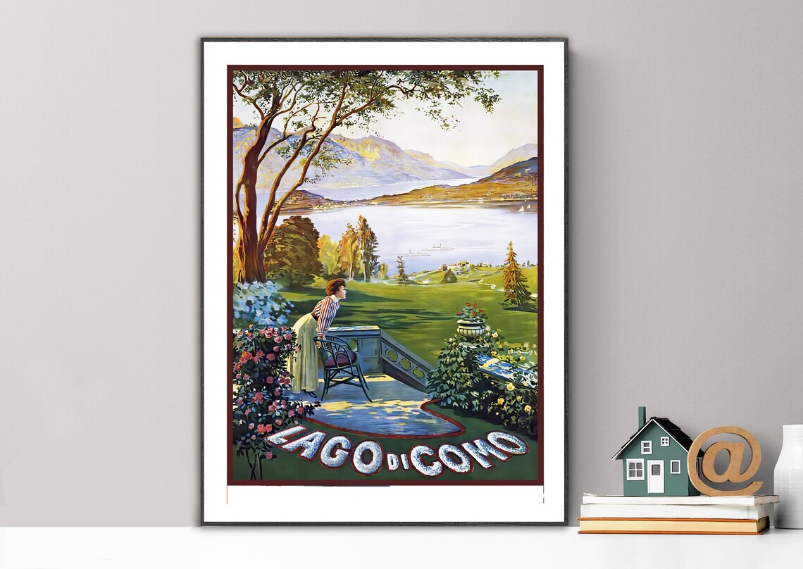 Lago di Como Italy Lake Terrace Garden View Vintage Travel Poster