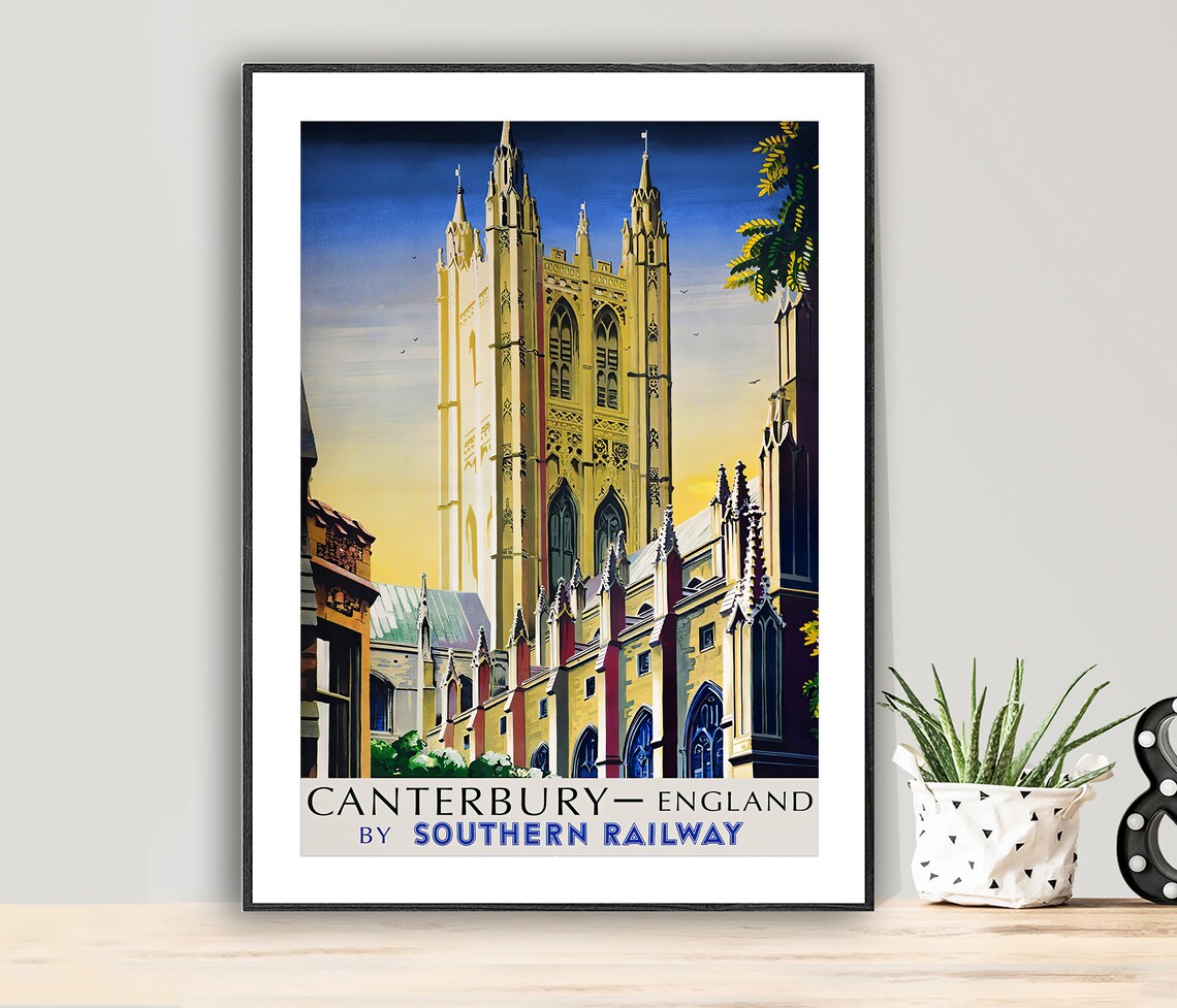 Canterbury England Vintage Travel Poster, Travel Poster