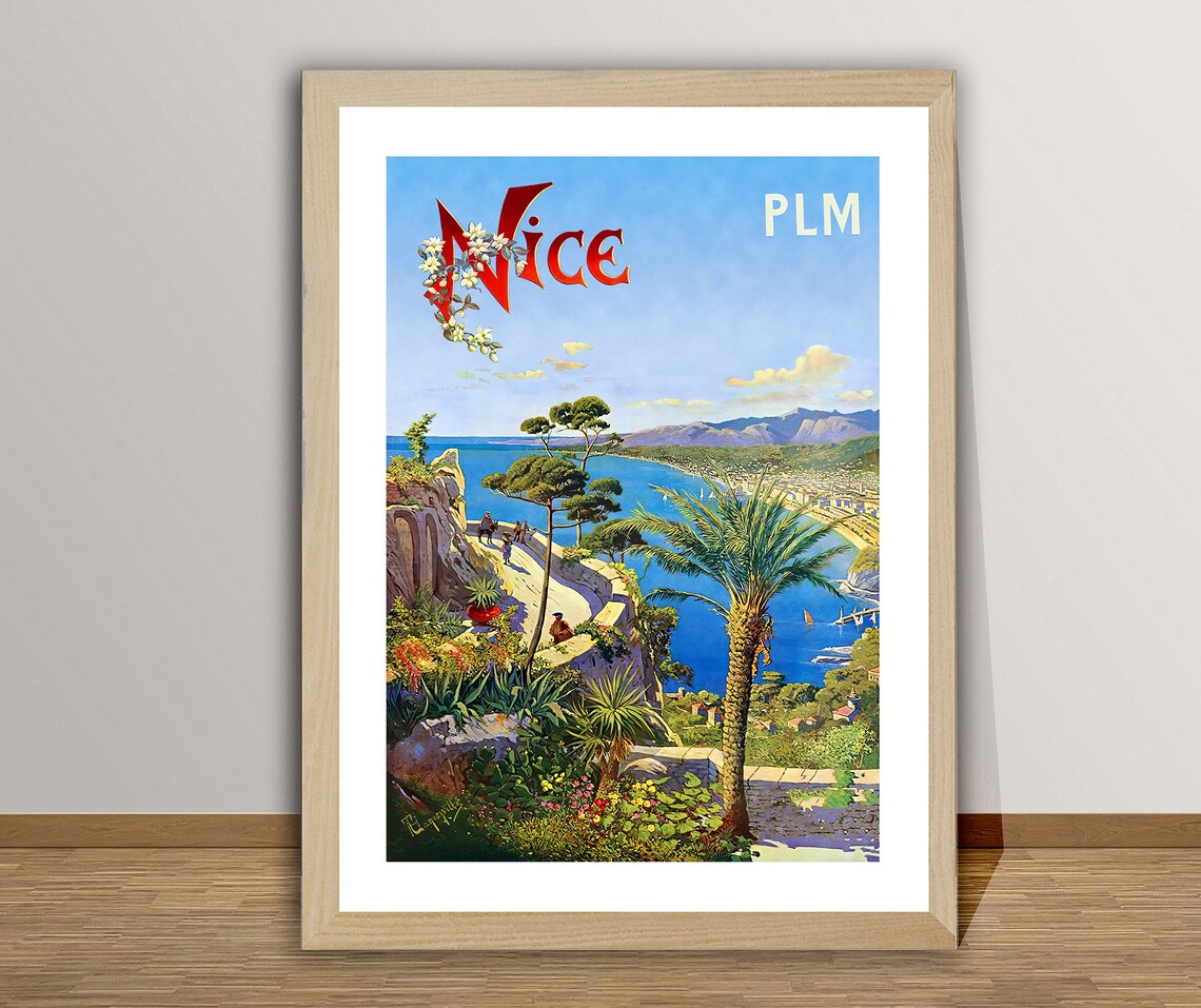 Nice PLM French Riviera Vintage Travel Poster Palm Coast Art - Image 2