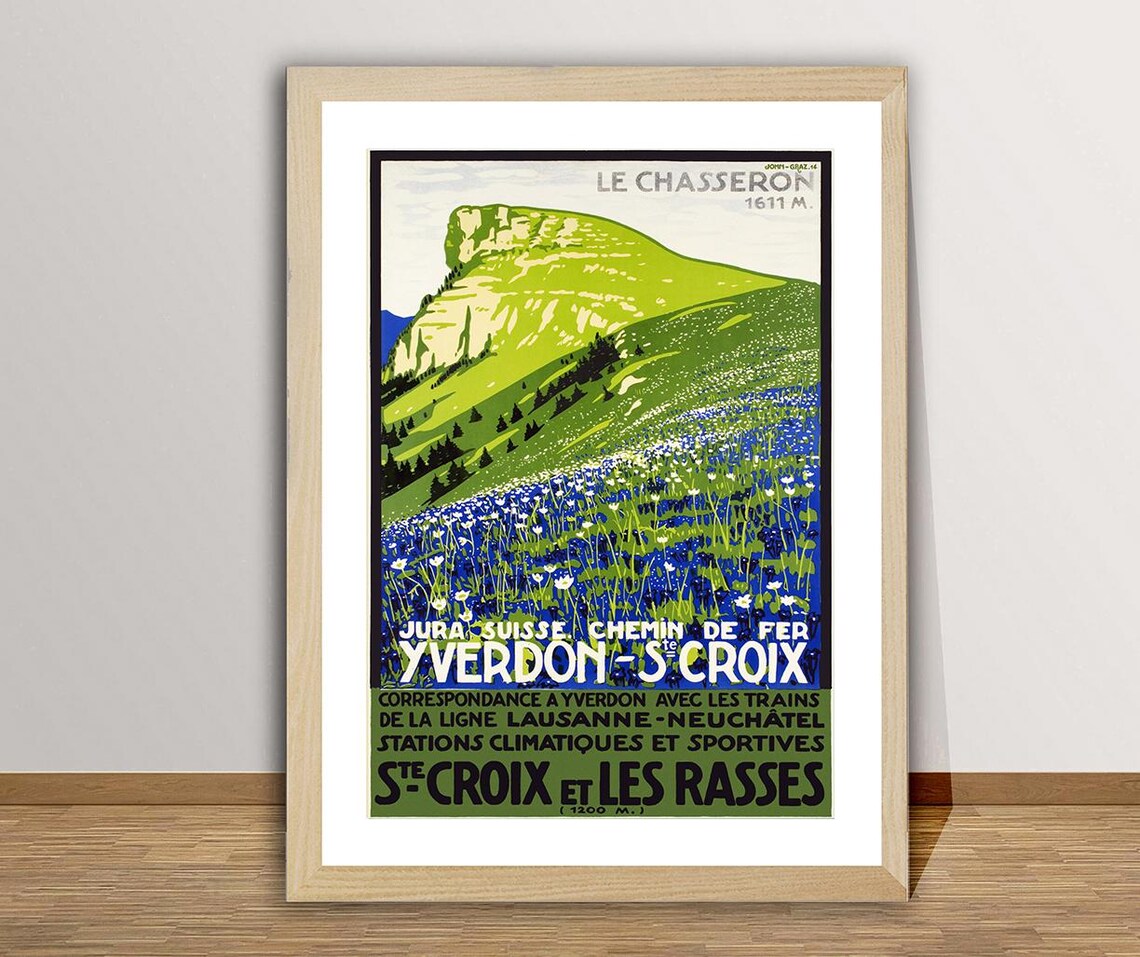 Jura Suisse Chemin De Fer Vintage Travel Poster