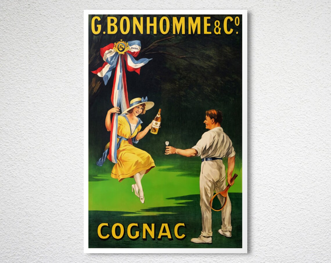 G Bonhomme Cognac Tennis Swing Vintage French Advertising Poster - Image 2