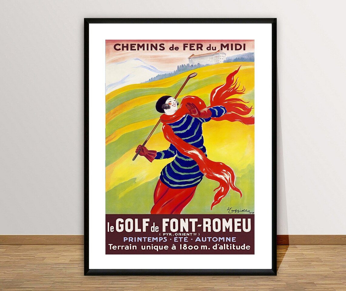 Le Golf de Font-Romeu Vintage French Poster Golfer at 1800m Altitude
