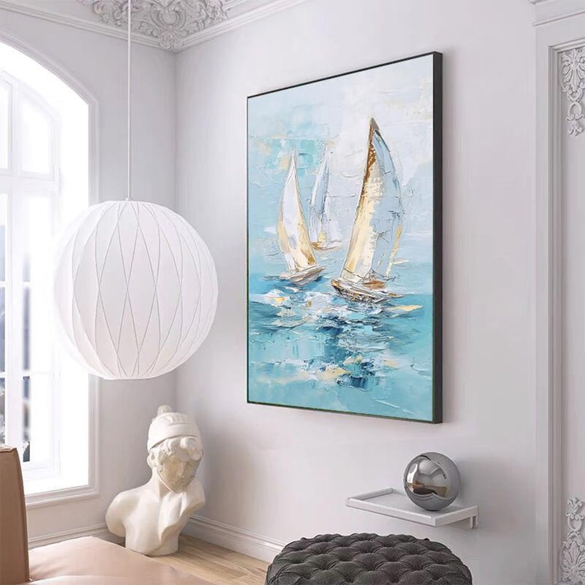 Abstract Seascape Sailboats, Modern Minimalist Art Print - Image 3