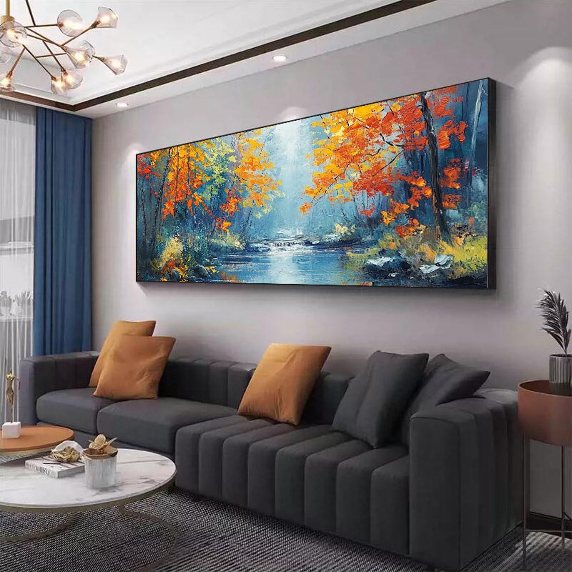 Autumn Forest Stream With Fiery Orange Fall Foliage Scene Poster - Image 2