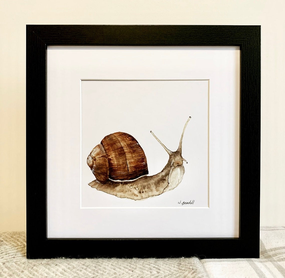 Watercolor Snail Botanical Illustration Signed Nature Study Poster