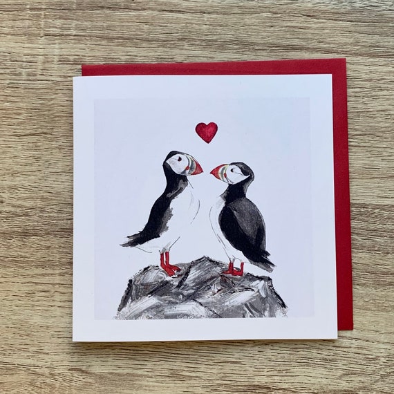 Puffins and Hearts Art Print