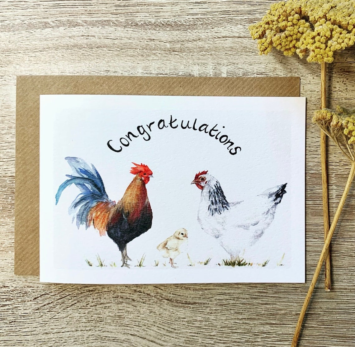 Congratulations Rooster Hen Chick Watercolor Farm Animals Poster