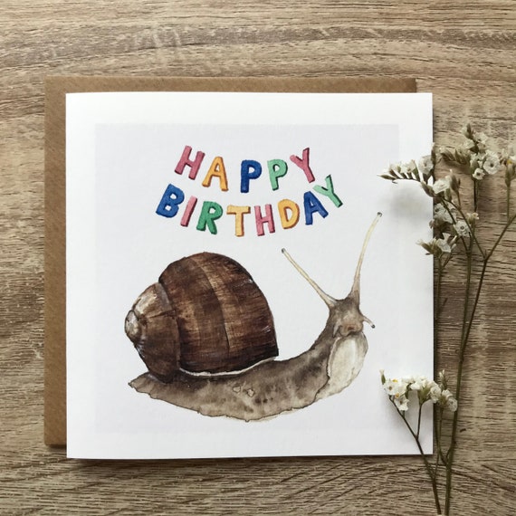 Snail Birthday Banner Card, Party Greeting Art Print