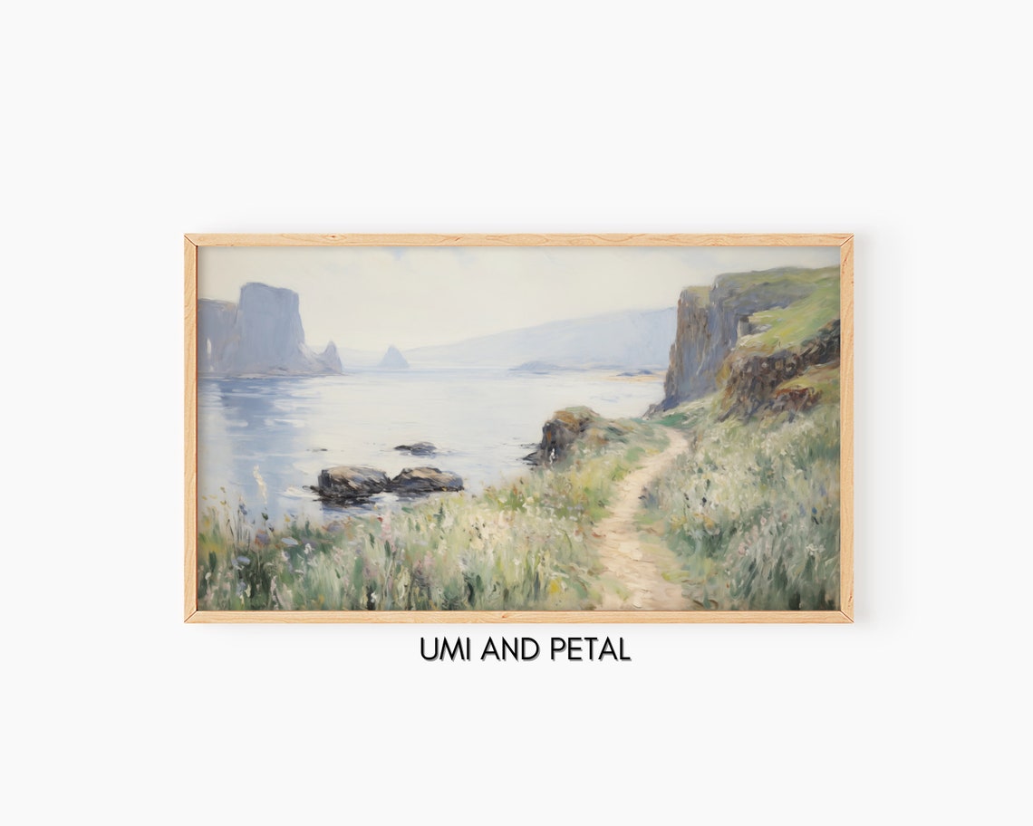 Coastal Cliff Path Meadow Impressionist Seaside Oil Painting Poster
